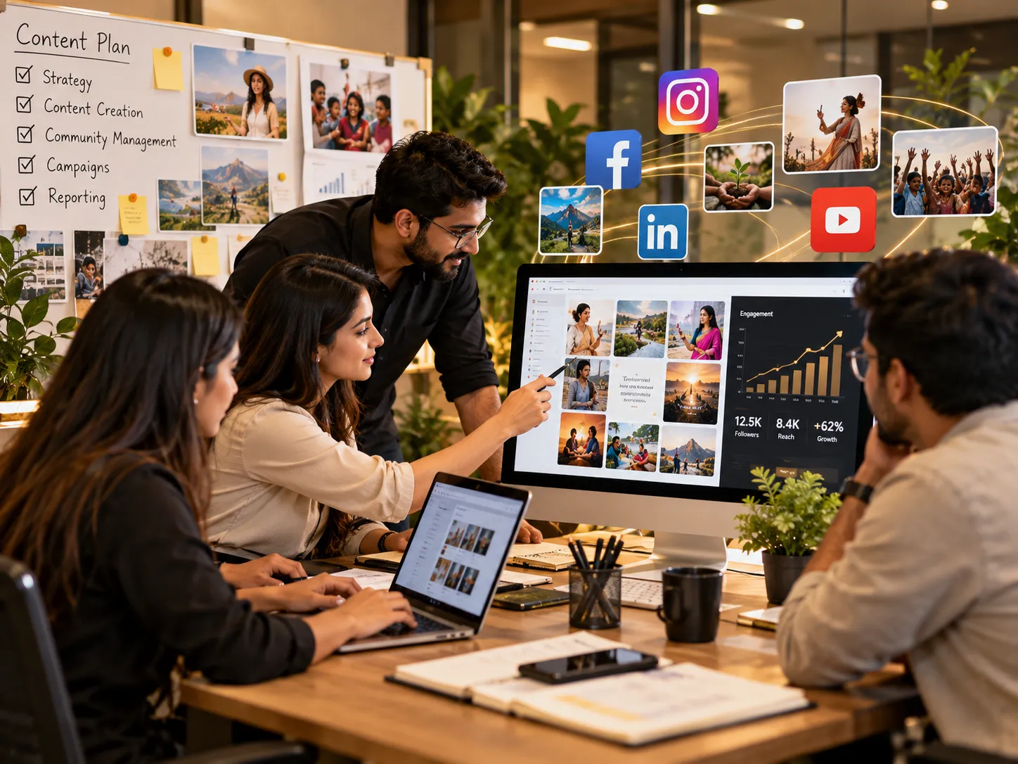 Social media management team at work